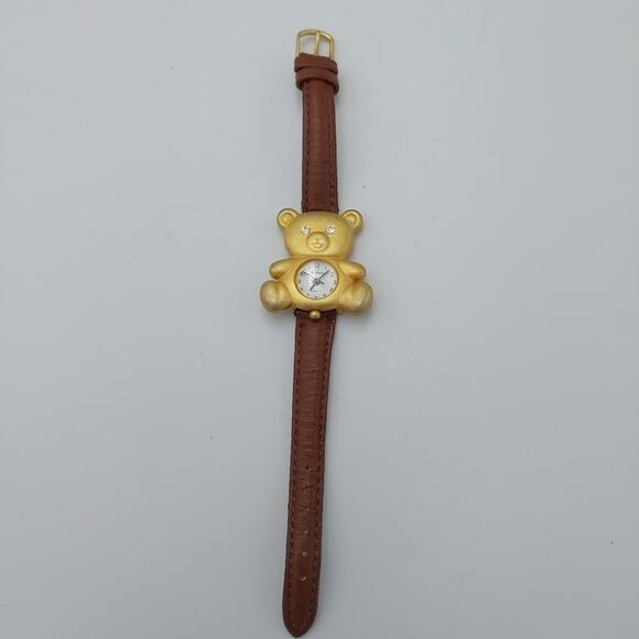 Ronica Teddy Bear Gold Tone Watch with Rhinestone Eyes and MOP Dial - Picture 1 of 8